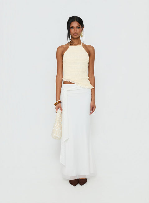   front view of model wearing Princess Polly Caviar Tie Maxi Skirt White Maxi Skirts Skirts 