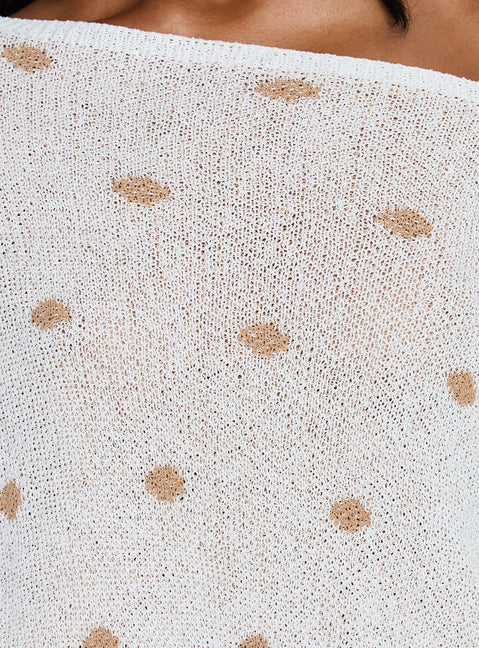 product Princess Polly Harvy Off Shoulder Knit Sweater White Polka regular Jumpers 