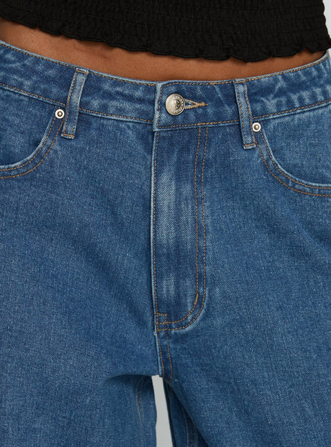 product Princess Polly Naylor Mid Rise Wide Leg Jeans Mid Blue Wash Mid Rise Jeans Jeans 