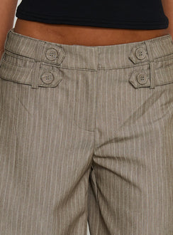 back view of model wearing Princess Polly Jette Tailored Buckle Pant Taupe Pinstripe Mid Rise Pants Pants 