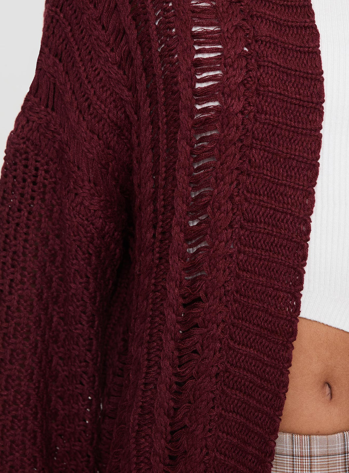 Abner Cable Cardigan Burgundy Princess Polly  Cropped 