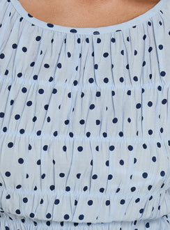Marleene Shirred Top Blue Polka