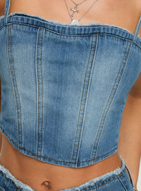 product Princess Polly Vihaan Top Blue Wash Sleeveless Square Neck 