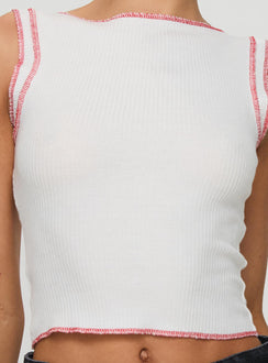 back view of model wearing Princess Polly Casado Top White Sleeveless Boat Neck 