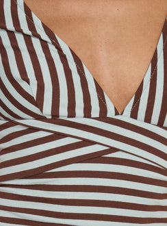 Madelon Short Sleeve Wrap Top Brown / Blue Stripe
