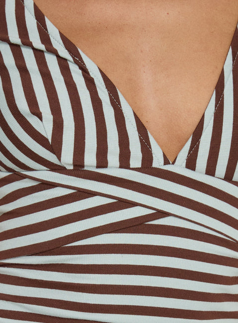 Madelon Short Sleeve Wrap Top Brown / Blue Stripe