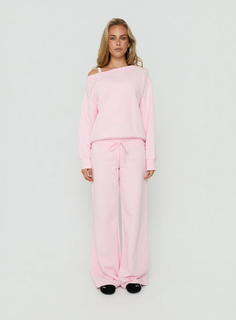 Experience the Wellness Off The Shoulder Jumper Pink womens-jumpers with short length product Princess Polly