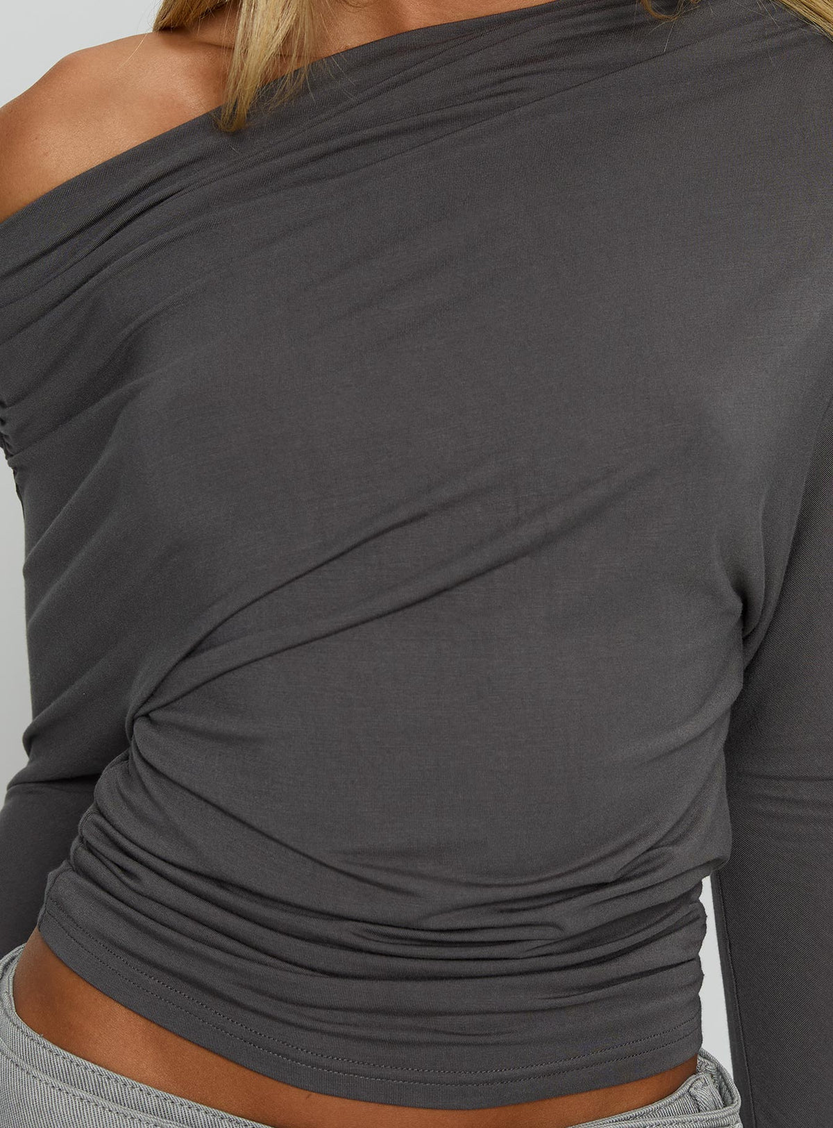 Party Hour Off Shoulder Top Charcoal