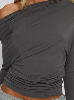 Party Hour Off Shoulder Top Charcoal