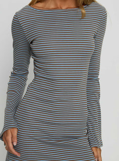 Bryanna Long Sleeve Mini Dress Blue / Brown