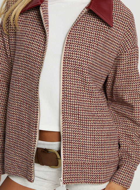 End Of The Day Collared Jacket Red Multi