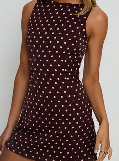 Kherin Boat Neck Romper Wine Polka
