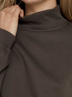 Featuring the Anyya Funnel Neck Crew Jumper Iron Grey womens-jumpers in short length detail view of model wearing Princess Polly
