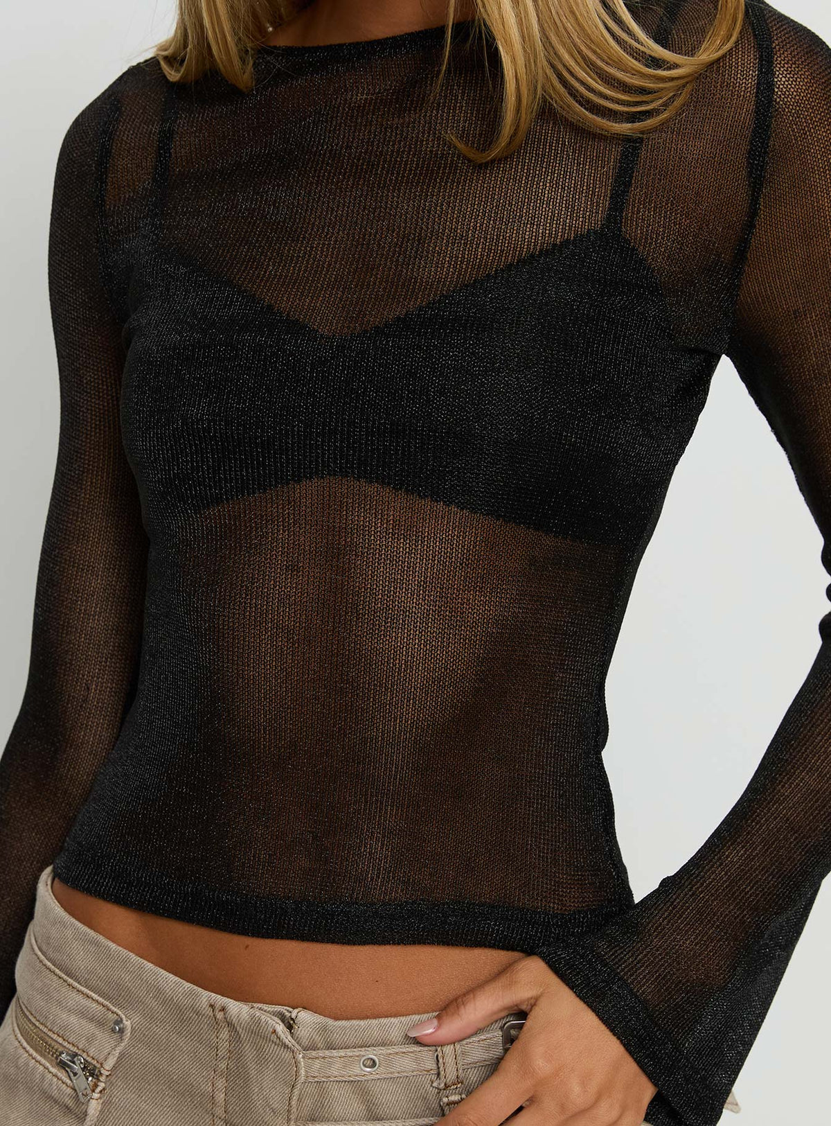 Perfect Mirage Sheer Long Sleeve Top Black