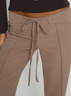 back view of model wearing Princess Polly Narratives Wrap Tie Trouser Pant Taupe Mid Rise Pants Pants 