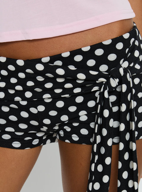 Declanne Wrap Micro Shorts Black Polka