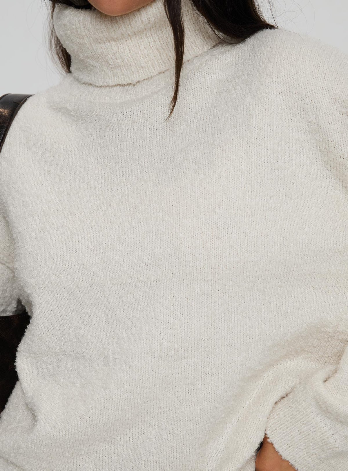 product Princess Polly Finnien Boucle Turtleneck Sweater Cream Longline Jumpers Jumpers 