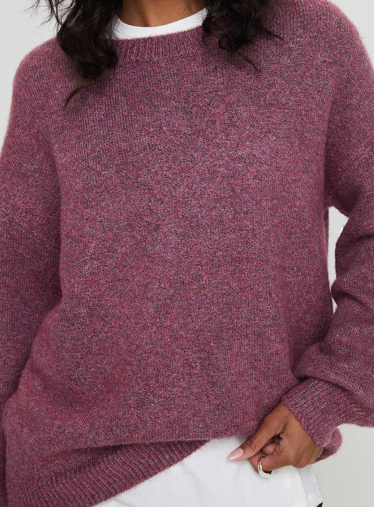 back view of model wearing Princess Polly Ryanna Sweater Burgundy Longline Jumpers Jumpers 