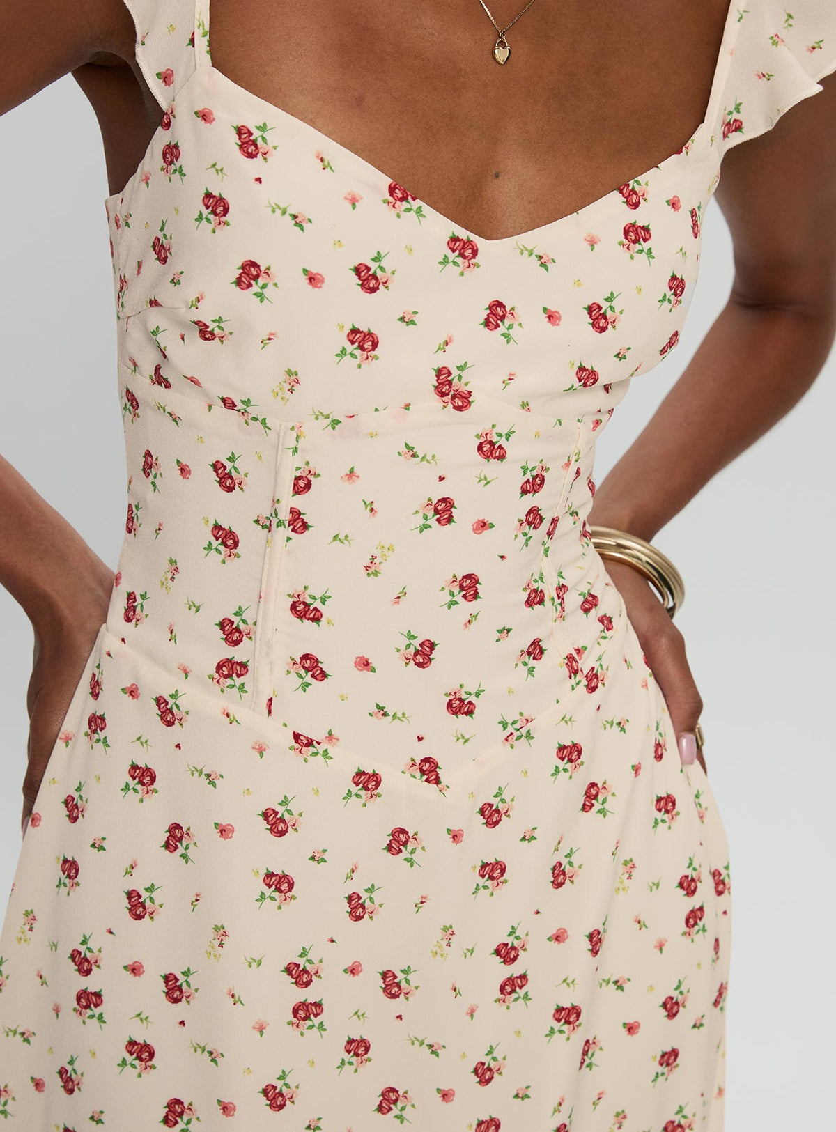 product Princess Polly Maryana Maxi Dress Cream / Multi Sweetheart Neckline 