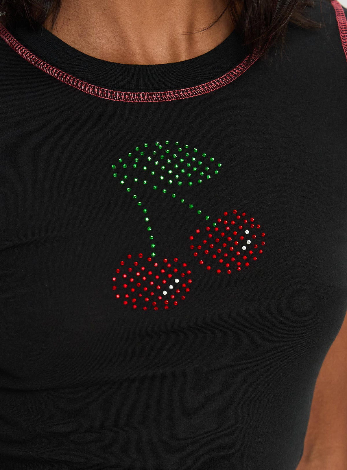 product Princess Polly Cherrie Kisses Top Black Short Sleeves Crew Neck 