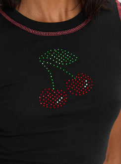 product Princess Polly Cherrie Kisses Top Black Short Sleeves Crew Neck 