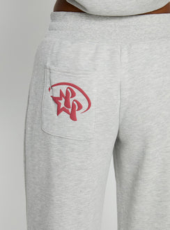 back view of model wearing Princess Polly Princess Polly Stargirl Wide Leg Sweat Pants Grey Marle High Rise Pants Pants 