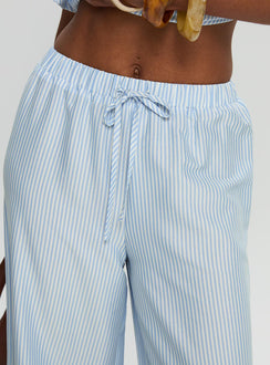 back view of model wearing Princess Polly Summer Too Hot Pant Blue Stripe High Rise Pants Pants 