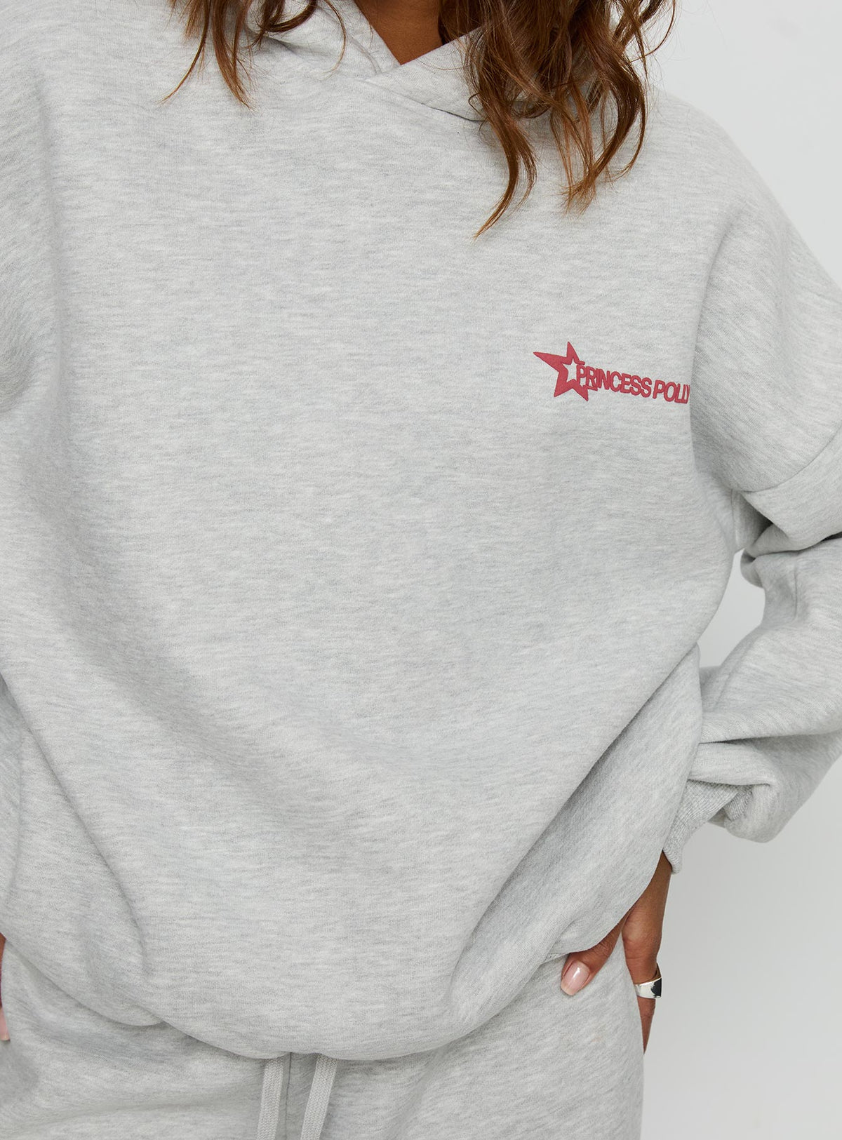 Displaying the Stargirl Hoodie Grey Marle womens jumpers with long length detail Princess Polly