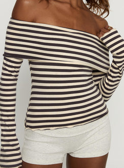 Janicia Off Shoulder Top Charcoal Stripe