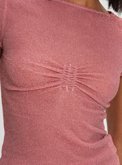 product Princess Polly Crystal Clear Mesh Top Pink Short Sleeves Crew Neck 