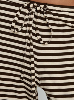 product Princess Polly Gavrielle Jersey Wide Leg Pants Chocolate / Cream Stripe Mid Rise Pants Pants 