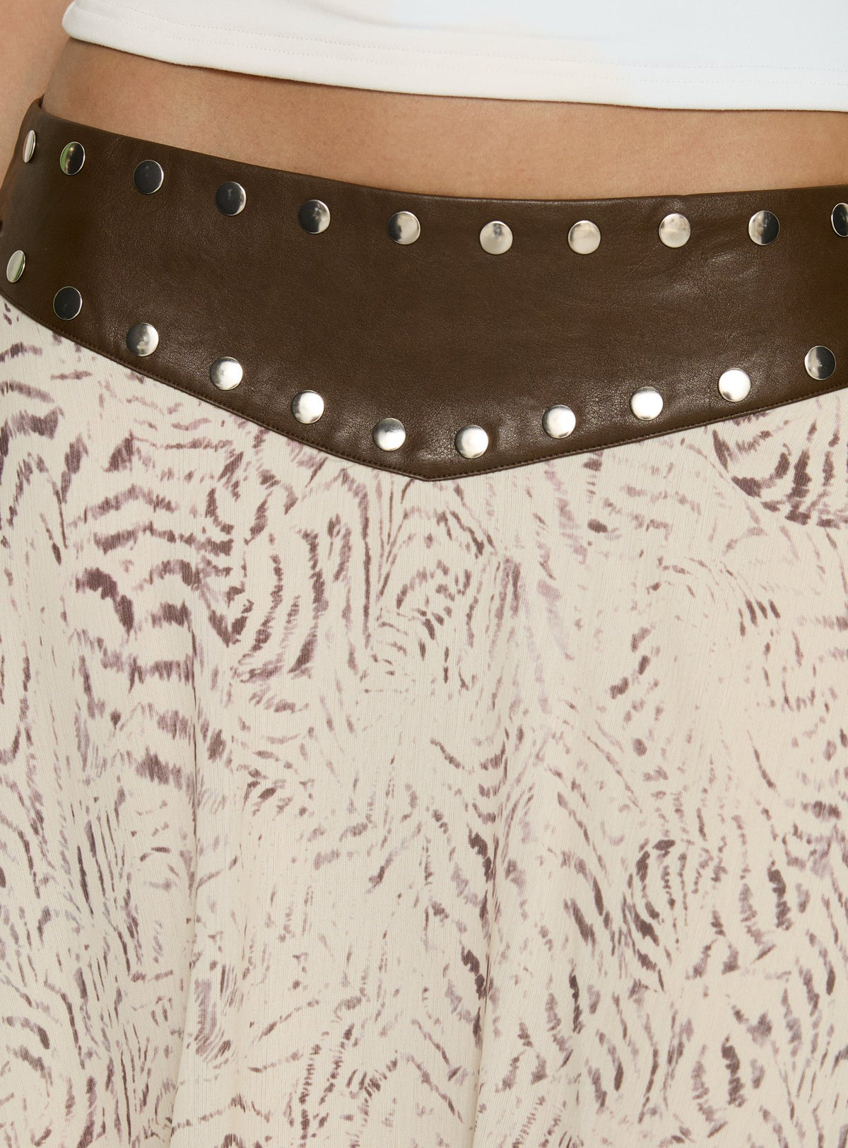 Crafted with Dark Mirage Asymmetrical Midi Skirt Multi womens-skirts in abstract design with belt Princess Polly