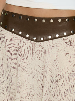Crafted with Dark Mirage Asymmetrical Midi Skirt Multi womens-skirts in abstract design with belt Princess Polly