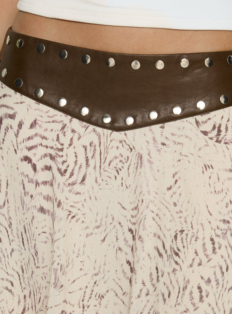 Crafted with Dark Mirage Asymmetrical Midi Skirt Multi womens-skirts in abstract design with belt Princess Polly