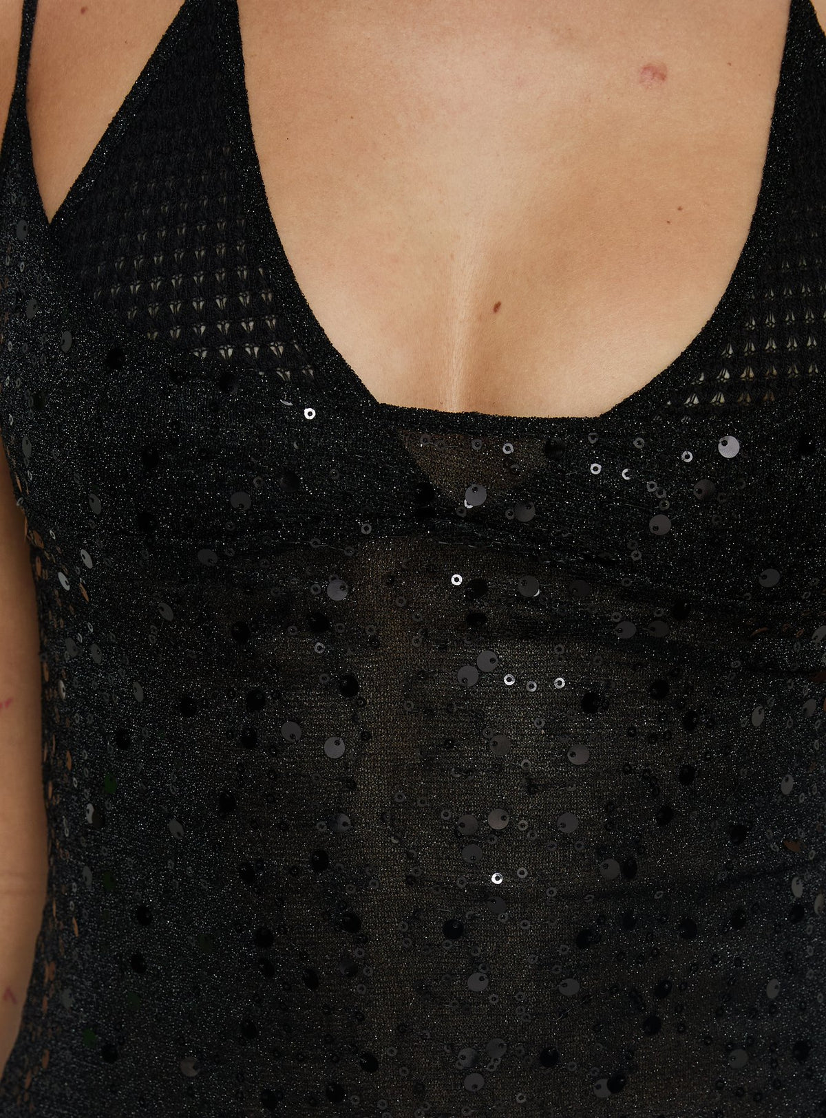 Odena Layered Sequin Cami Top Black