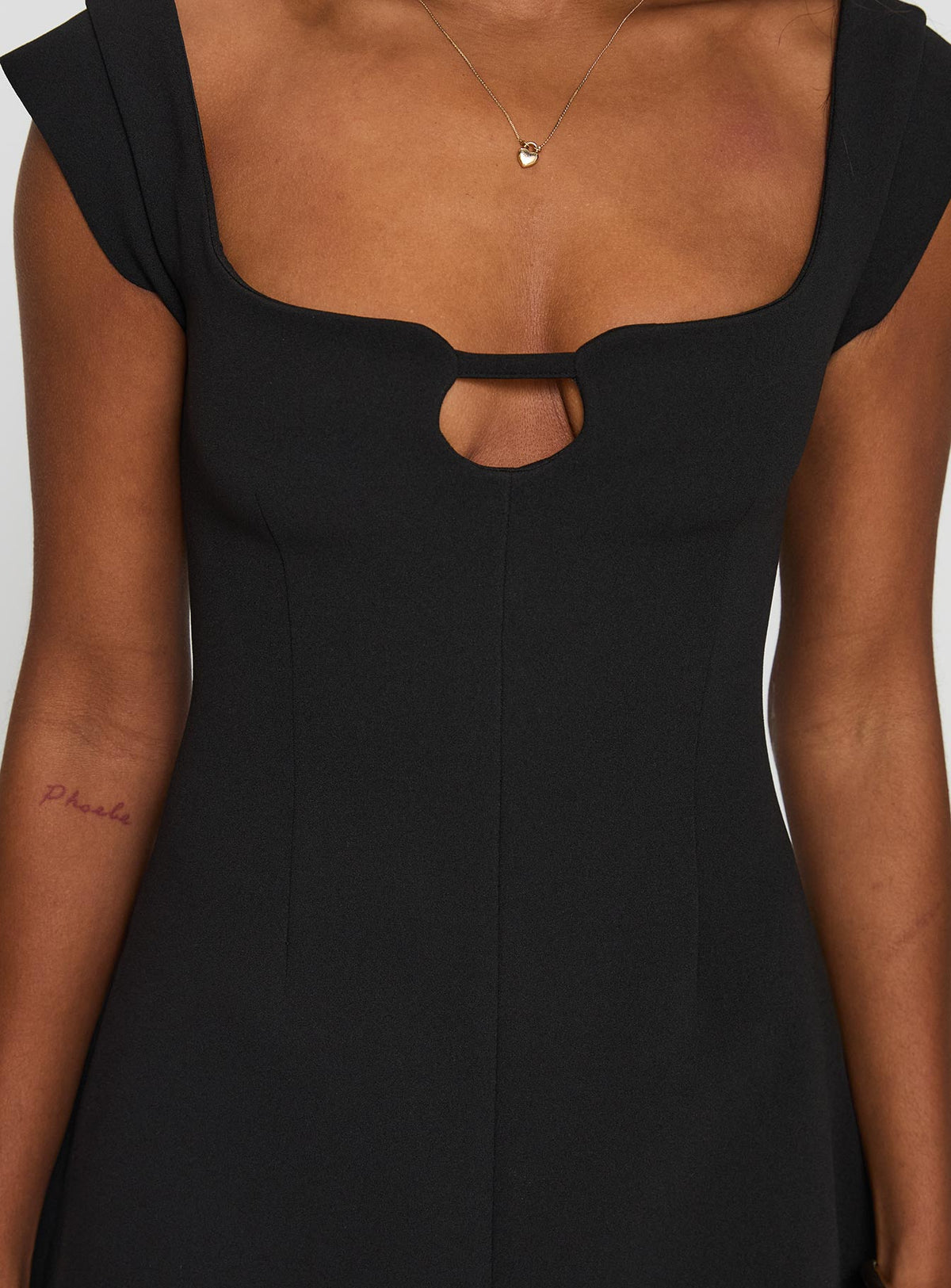 back view of model wearing Princess Polly Sylvette Mini Dress Black Sweetheart Neckline 