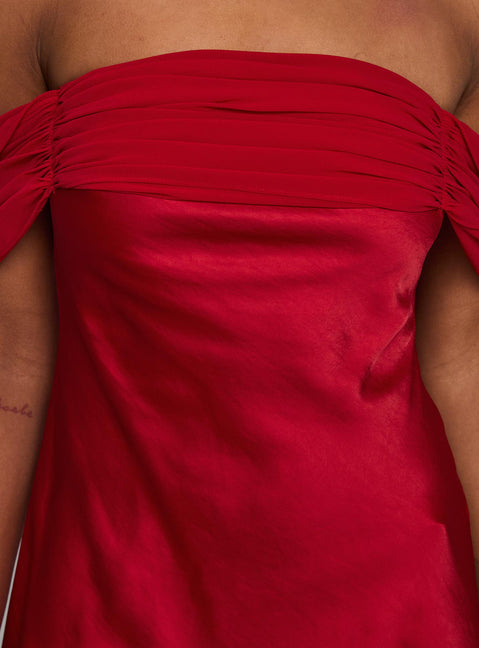 back view of model wearing Princess Polly Adoration Mini Dress Red Straight Neck 