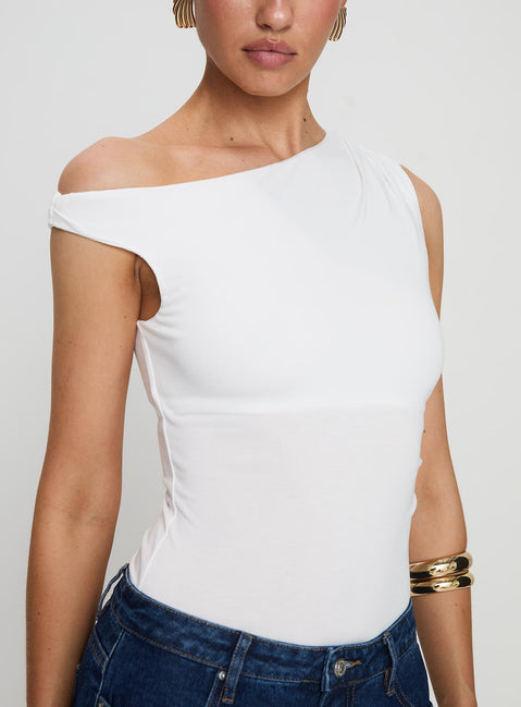 back view of model wearing Princess Polly Miyako Bodysuit White Sleeveless Bodysuit 