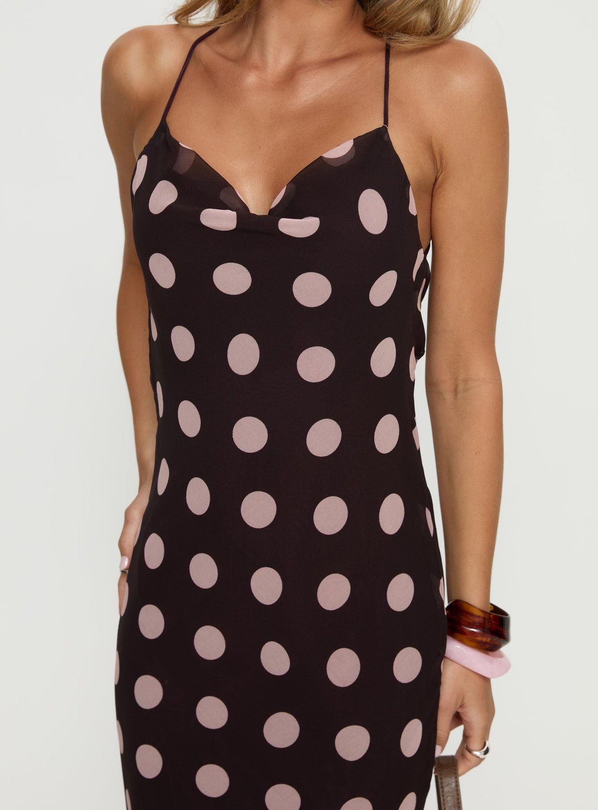 Andreana Low Back Maxi Dress Burgundy Polka Dot