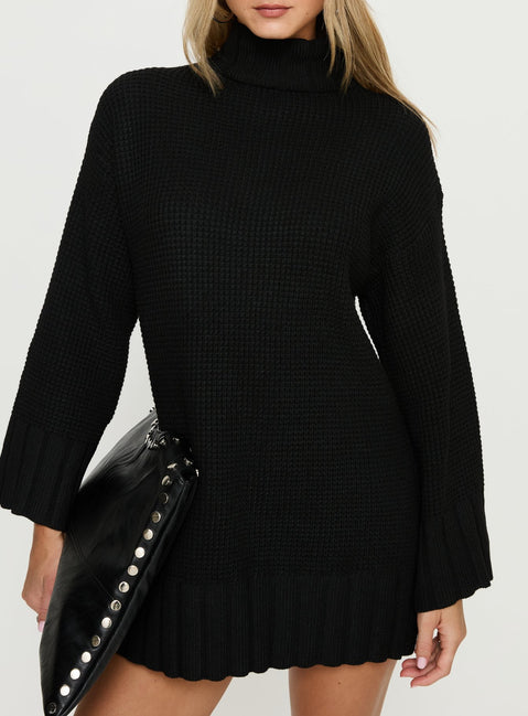 Tarin Long Sleeve Knit Mini Dress Black