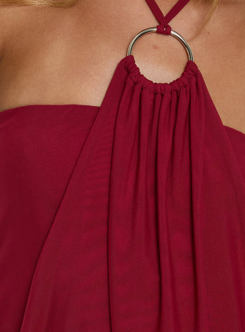 Hedlea Draped Ring Detail Mini Dress Burgundy