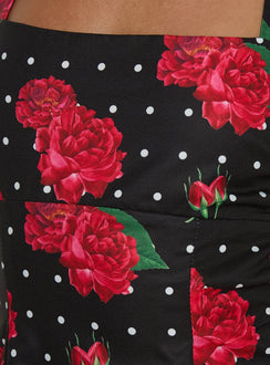 Rosamie Halter Mini Dress Black Polka Floral