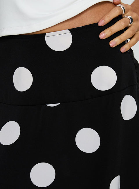 product Princess Polly Picture It Midi Skirt Black Polka Dot Midi Skirts Skirts 