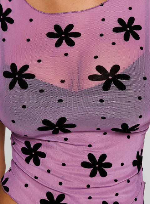 product Princess Polly Avelaine Mesh Top Mauve Sleeveless Crew Neck 