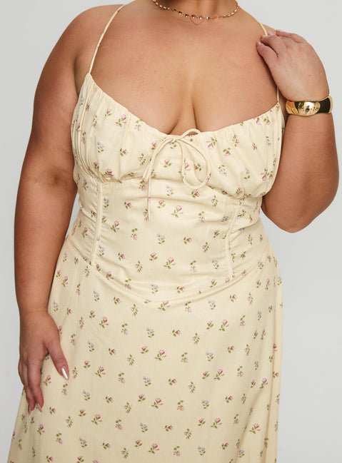 Members Only Maxi Dress Yellow Floral Curve