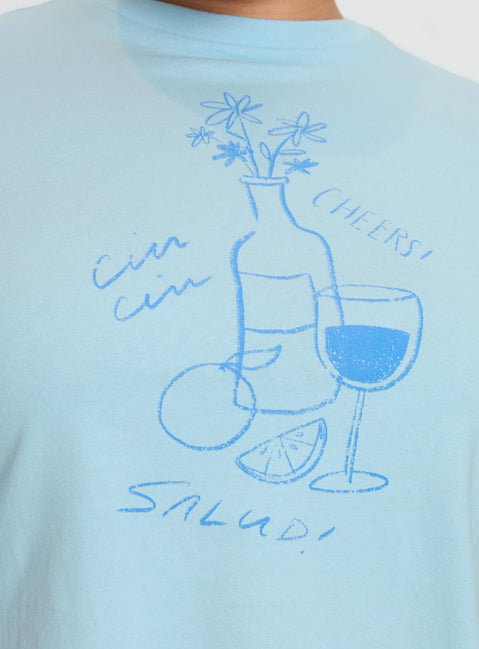 product Princess Polly Cheers To You Tee Blue Curve Short Sleeves Crew Neck 