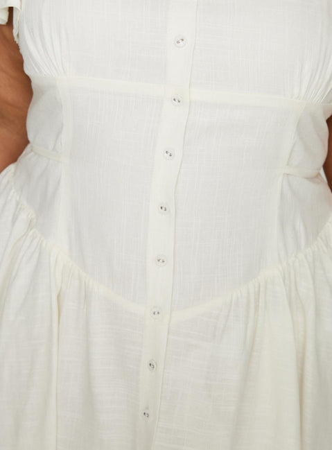 back view of model wearing Princess Polly Forever More Mini Dress White Curve Square Neck 