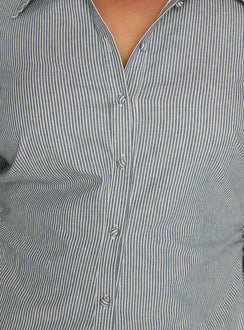 product Princess Polly Publicity Long Sleeve Mini Dress Blue Pinstripe Curve V-Neck 