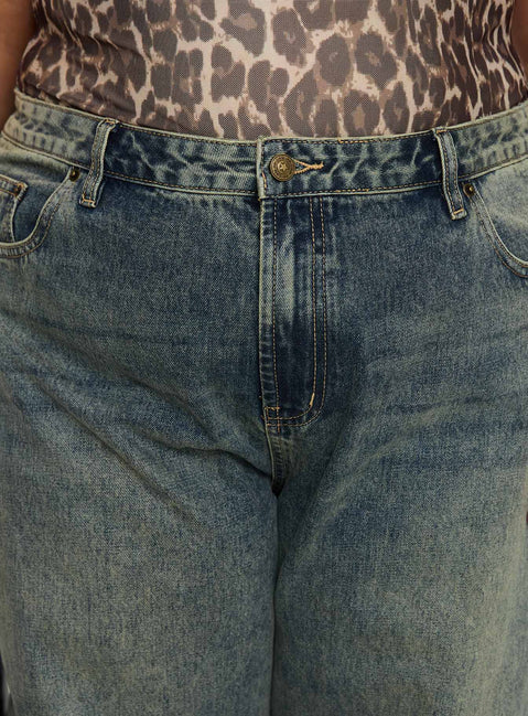 Ribbon Stamp Low Rise Wide Leg Jeans Antique Wash Curve High Rise Jeans Jeans 