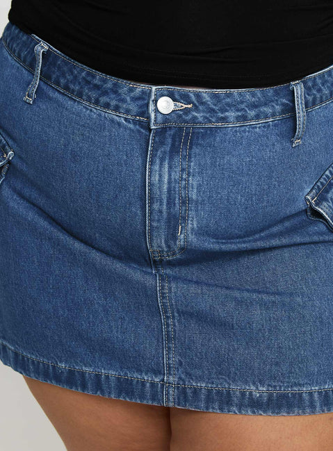 product Princess Polly Zakai Cargo Denim Mini Skirt Mid Blue Curve Mini Skirts Skirts 